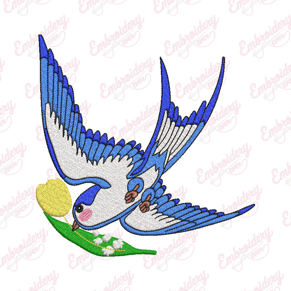 Bird With Flower Embroidery Design
