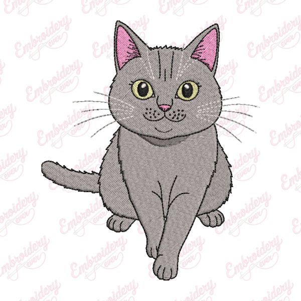 Russian Blue Cat Embroidery Design