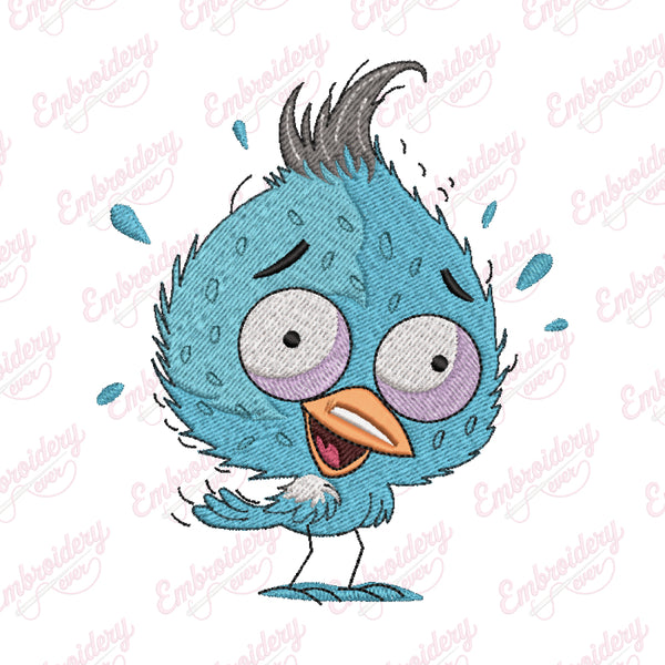 Crazy Fluffy Blue Bird Embroidery Design