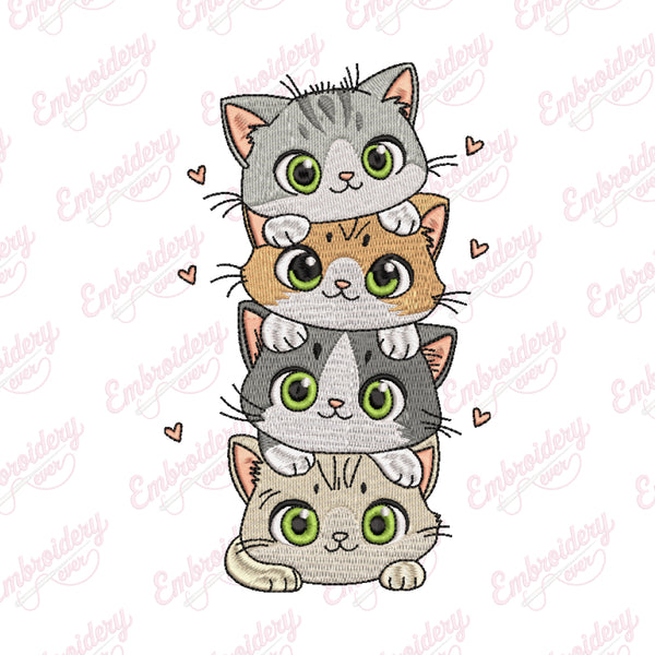 Cute Cartoon Cat Pile Embroidery Design