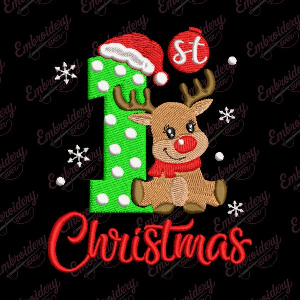 My 1st Christmas Reindeer Embroidery Design