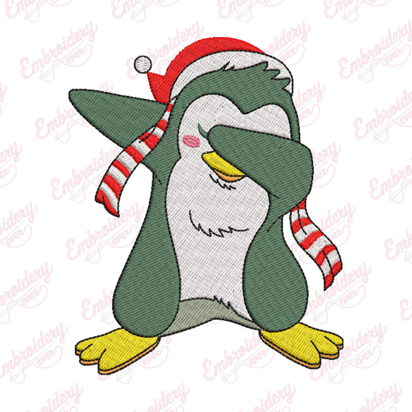 Dabbing Penguin Christmas Embroidery Design