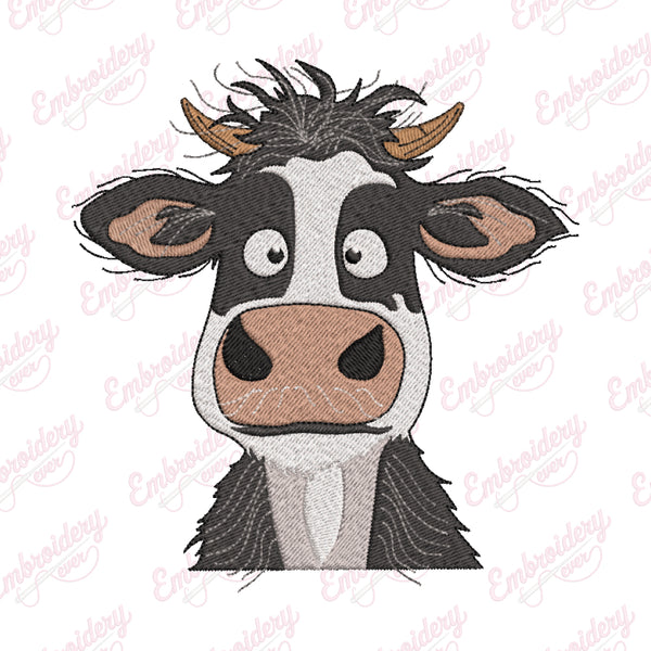Cartoon Cow Head Embroidery Design