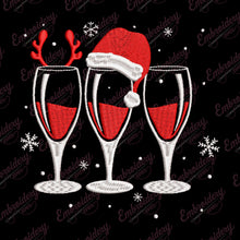 Christmas Wine Glasses with Santa Hat Embroidery Design