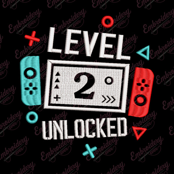 Level 2 Unlocked Gamer Birthday Embroidery Design