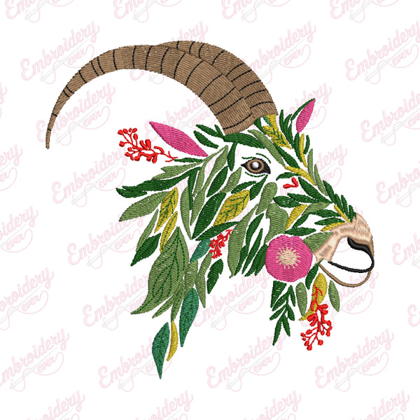 Floral Goat Head Embroidery Design