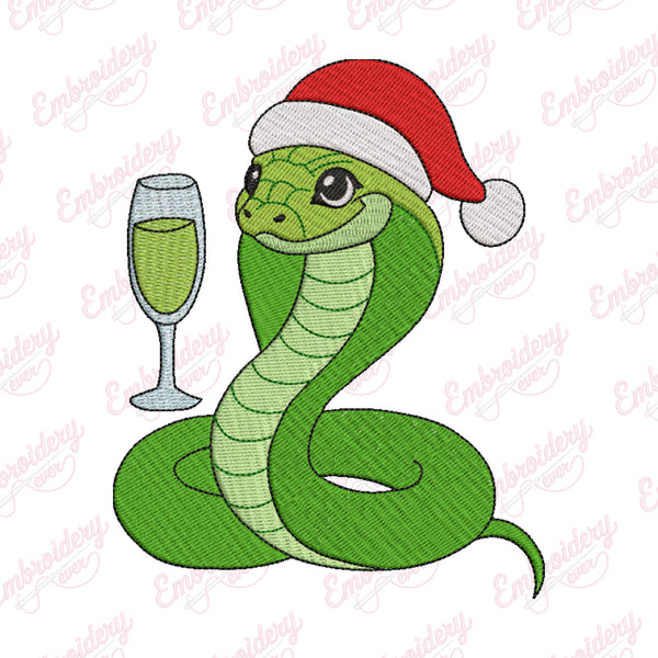 Santa Hat Snake with Drink Christmas Embroidery Design