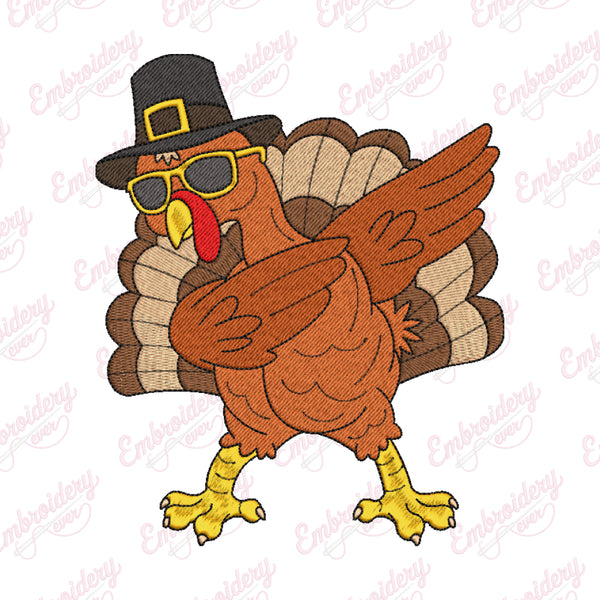 Dabbing Turkey Thanksgiving Embroidery Design