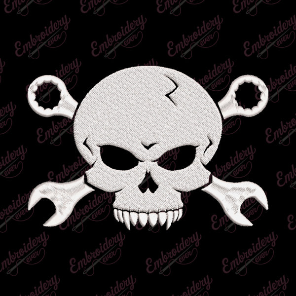 Skull And Wrench Crossbones Embroidery Design