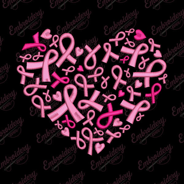 Breast Cancer Awareness Ribbons Heart Embroidery Design