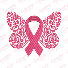 Breast Cancer Ribbon With Butterfly Wings Embroidery Design
