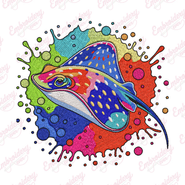 Colorful Stingray Fish Embroidery Design