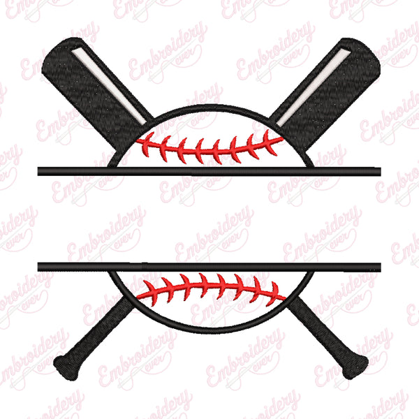 Baseball Split Name Frame Embroidery Design