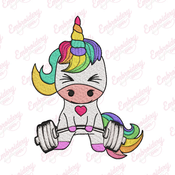 Unicorn Weightlifting Embroidery Design