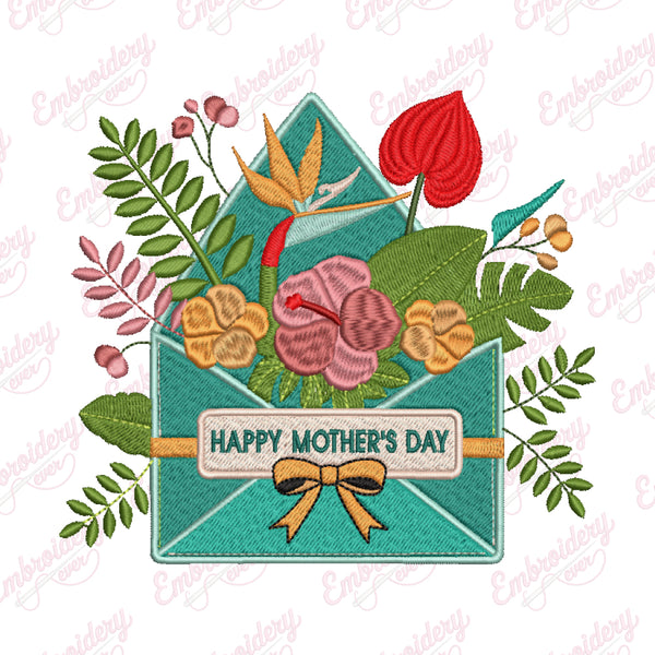 Floral Happy Mother's Day Embroidery Design