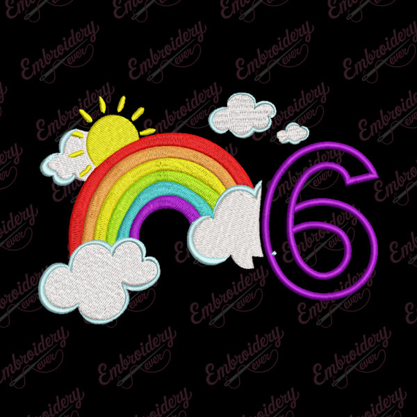 Rainbow Birthday Number 6 Embroidery Design