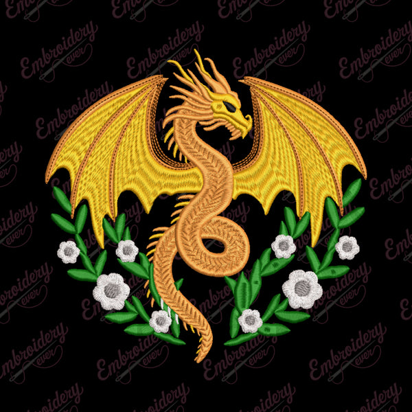 Floral Dragon Machine Embroidery Design