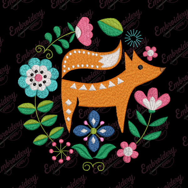 Fox & Flowers Embroidery Design