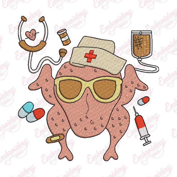 Thanksgiving Turkey Nurse Embroidery Design