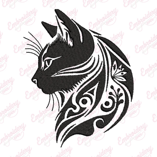 Floral Cat Face Embroidery Design
