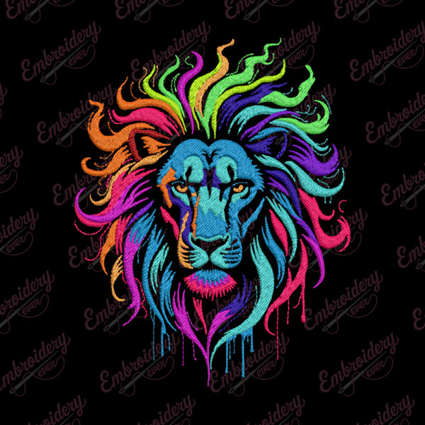 Neon Lion Head Embroidery Design