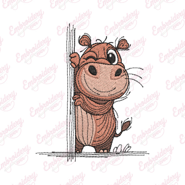 I Peeking You Hippo Embroidery Design