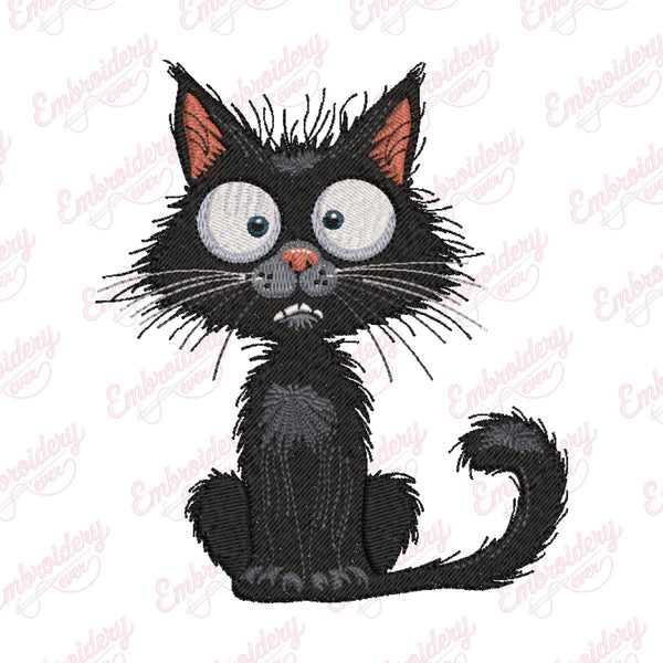 Crazy Black Cat Embroidery Design