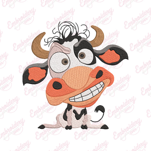 Funny Cartoon Style Cow Embroidery Design