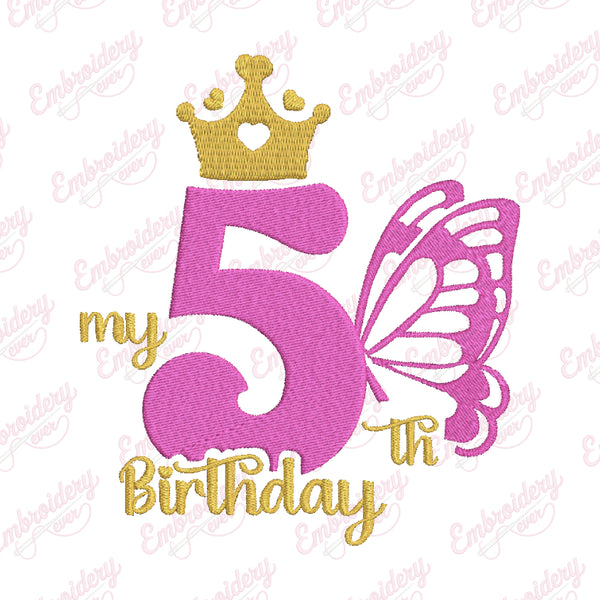 Butterfly My 5th Birthday Machine Embroidery Design