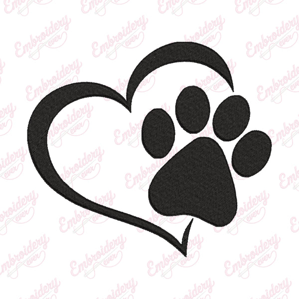 Cat Paw Heart Embroidery Design