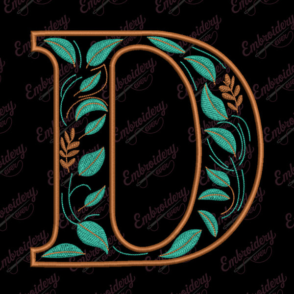 Floral Alphabet Letter D Embroidery Design