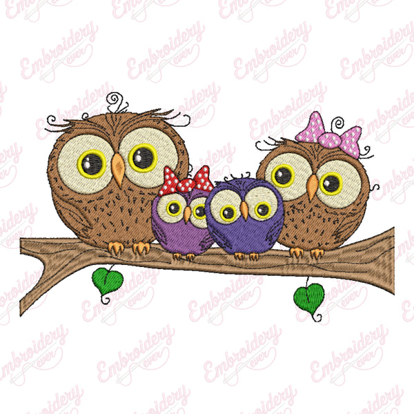 Family Of Owls Machine Embroidery Design