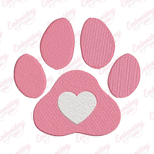 Cat Paw Heart Embroidery Design