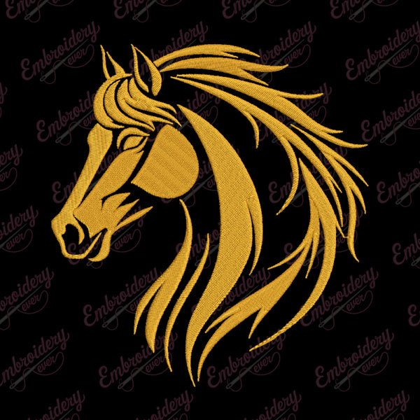 Golden Horse Head Embroidery Design