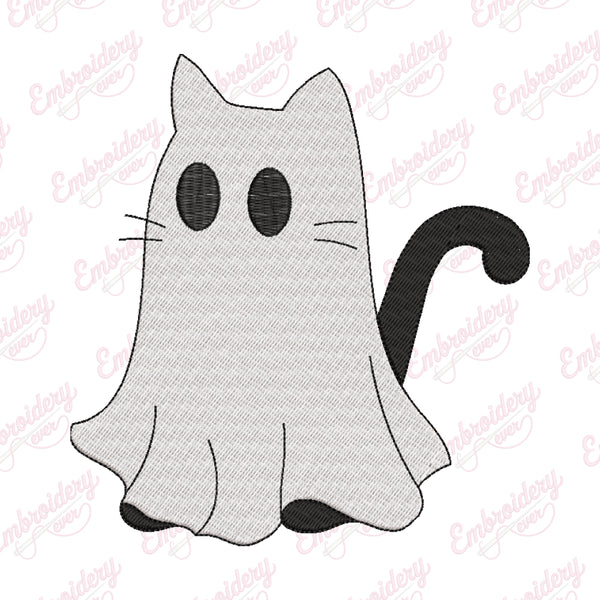 Ghost Black Cat Halloween Embroidery Design