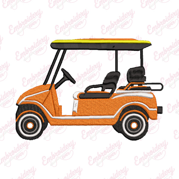 Yellow Golf Cart Embroidery Design