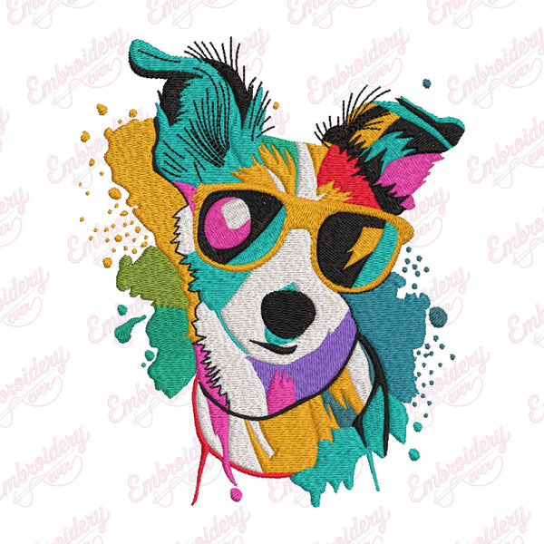 Coloful Dog Face Embroidery Design