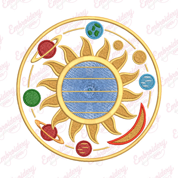 Sun and Planets Emblem Embroidery Design