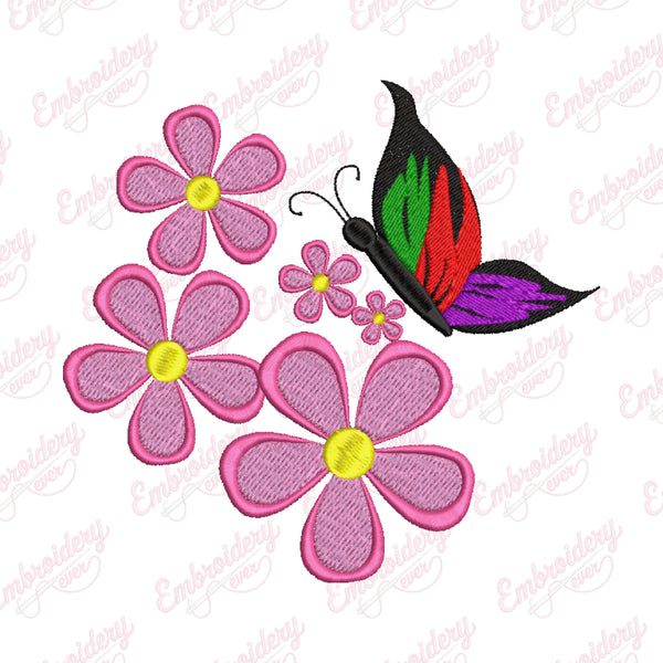 Butterfly Flowers Embroidery Design