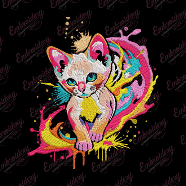 Colourful Artistic Cat Embroidery Design