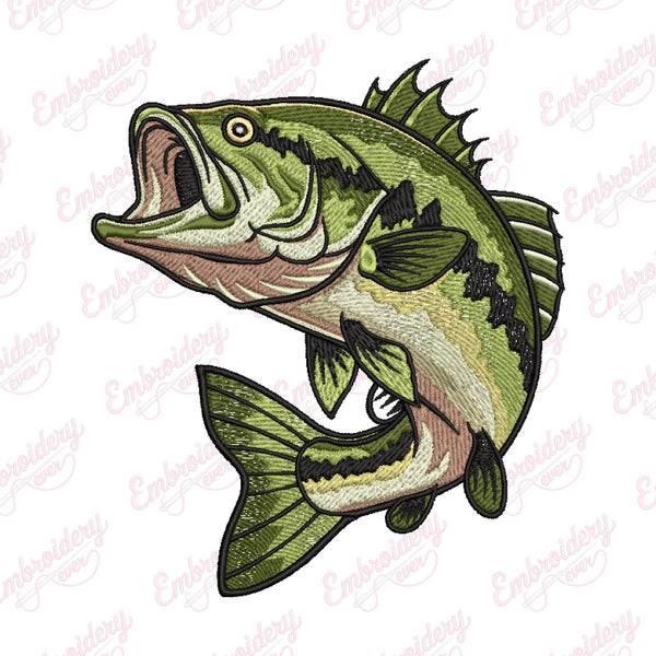Bass Fishing Embroidery Design