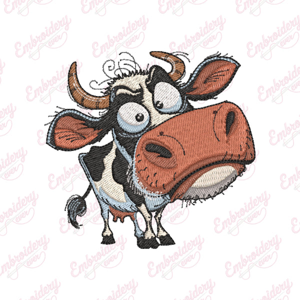 Funny Cartoon Cow Animal Embroidery Design