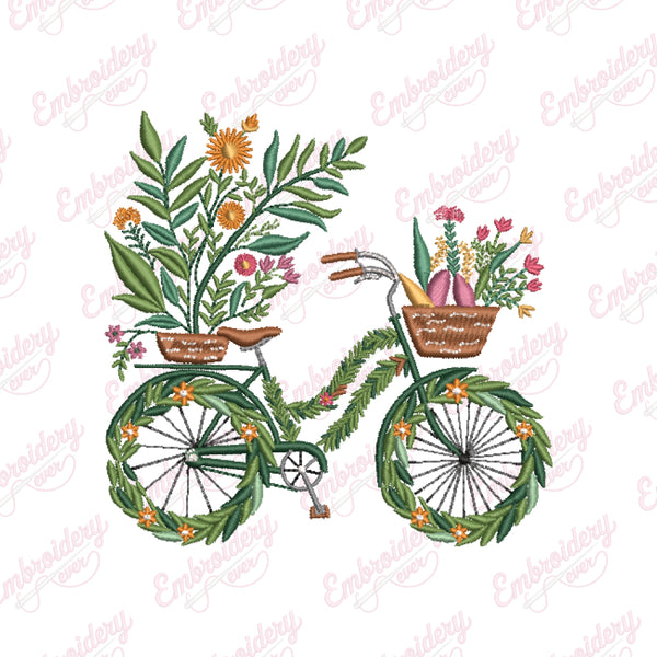 Blooming Bicycle Embroidery Design