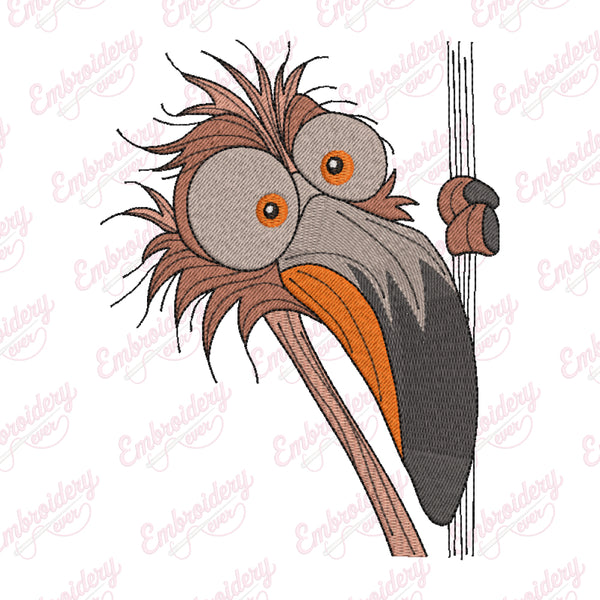 Crazy Peeking Flamingo Embroidery Design