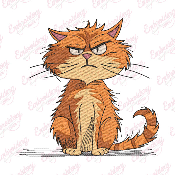 Grumpy Orange Cat Embroidery Design