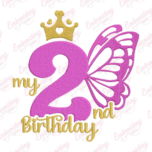 Butterfly My 2nd Birthday Machine Embroidery Design