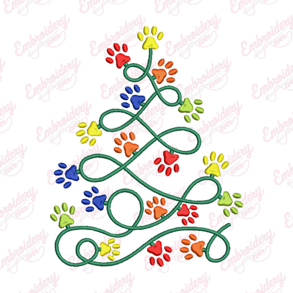 Paw Print Christmas Tree Embroidery Design