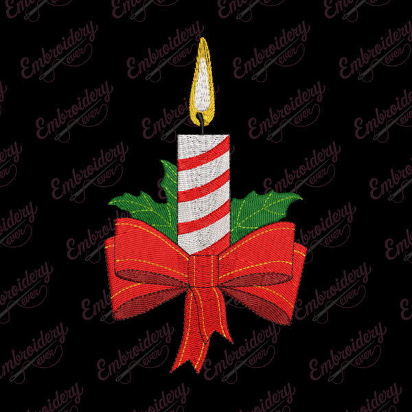 Christmas Candle With Holly & Bow Embroidery Design