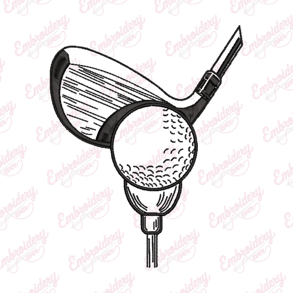 Golf Stick and Ball Embroidery Design