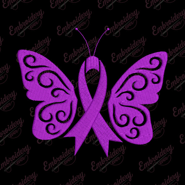 Breast Cancer Awareness Butterfly Ribbon Embroidery Design